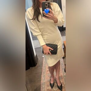 Chic Long Sleeve Cream Dress
